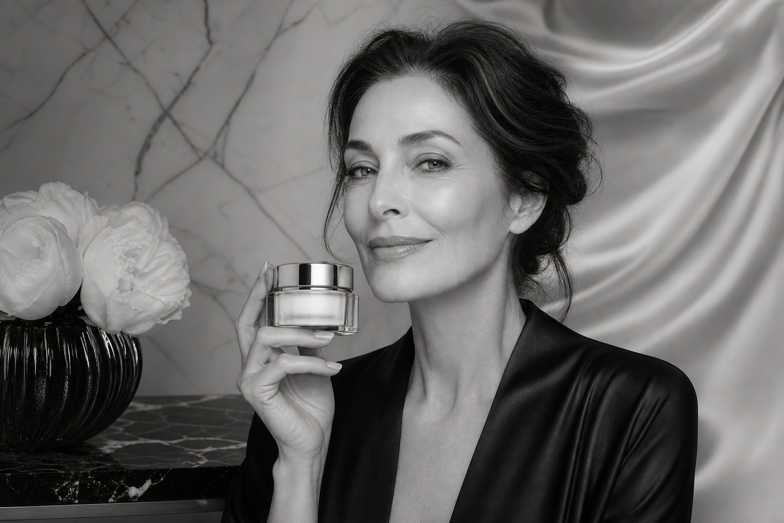 Donna elegante con COCO Siero Crema — bellezza senza tempo